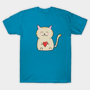 Cute Kawaii Cat holding Heart T-Shirt